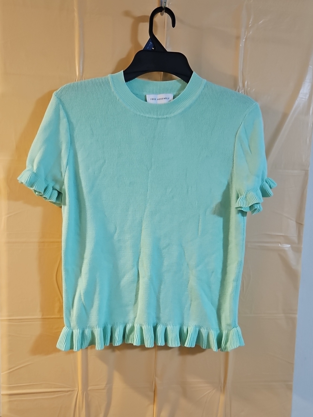 Free Assembly Ruffle Trim Sweater with Short Sleeves:SWEET MINT: NWOT: XS (0-2)